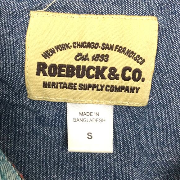 Roebuck and Co Western Pearl Snap Cowboy Rodeo Blue Plaid Flannel Shirt Men's S - Picture 8 of 13